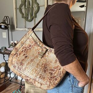 Brahmin Tan Brown Croc-Embossed Shoulder Bag